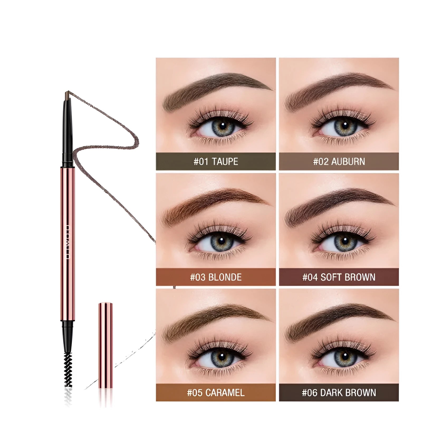 Slim professional eyebrow pencil in six colour shades including Auburn, Blonde and Taupe.