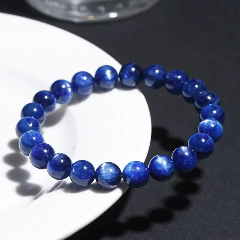 Natural blue crystal bracelet with Ruyi motif and polished geometric beads