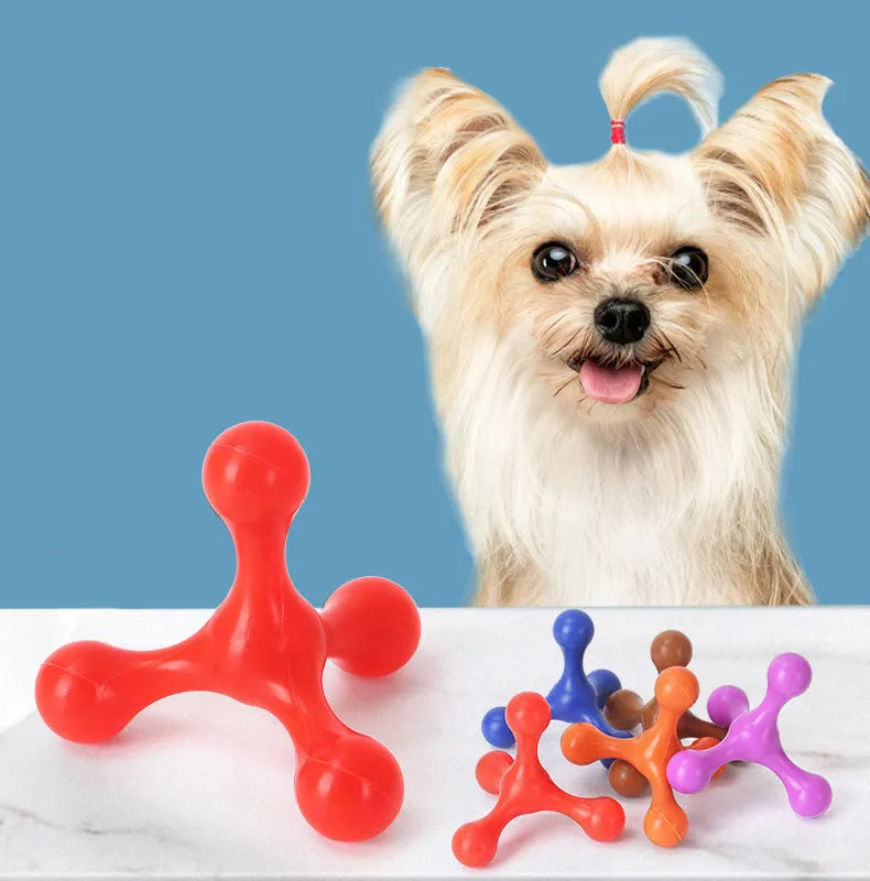Beef-flavoured silicone teething toy for small medium dogs, three-legged bone design, 9.5cm