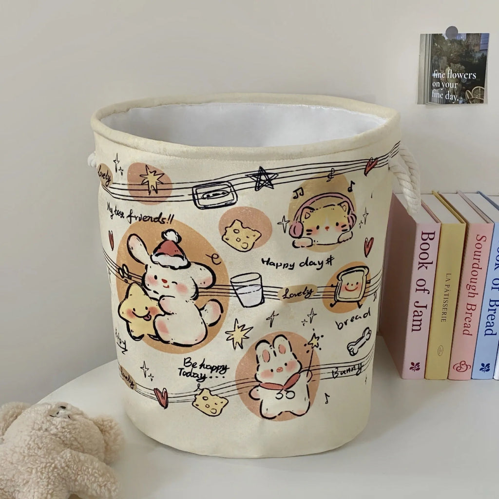 Foldable cotton laundry basket with bear design in modern simple style for bedroom storage
