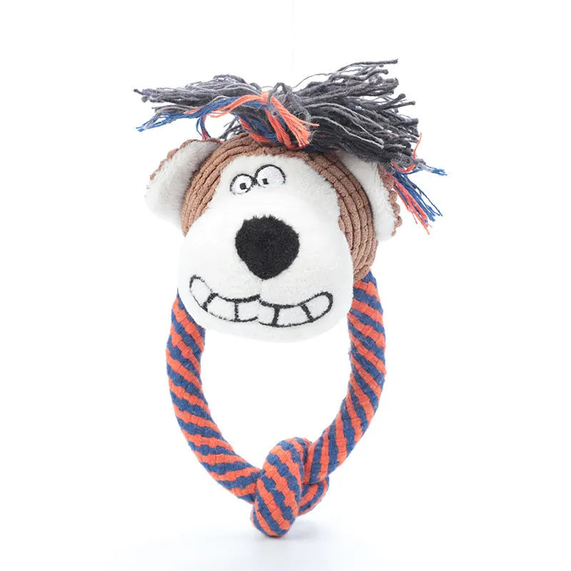 Dog cotton rope squeaky toy in dog style for teeth cleaning and play