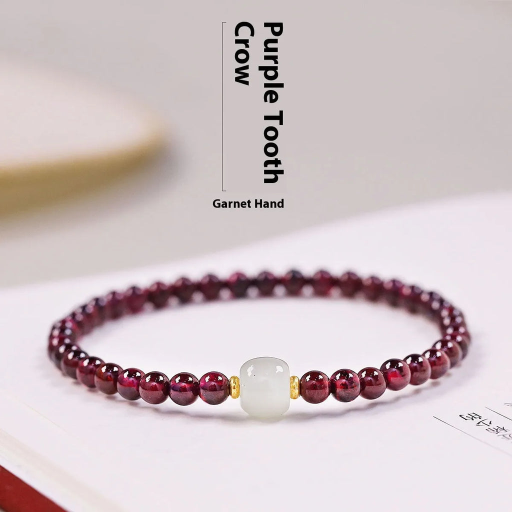 Natural garnet bracelet with U-shaped design showing 4mm and 6mm bead size options