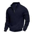 Men's stand-up collar jacquard small check sweatshirt with long sleeves and side pockets on a model