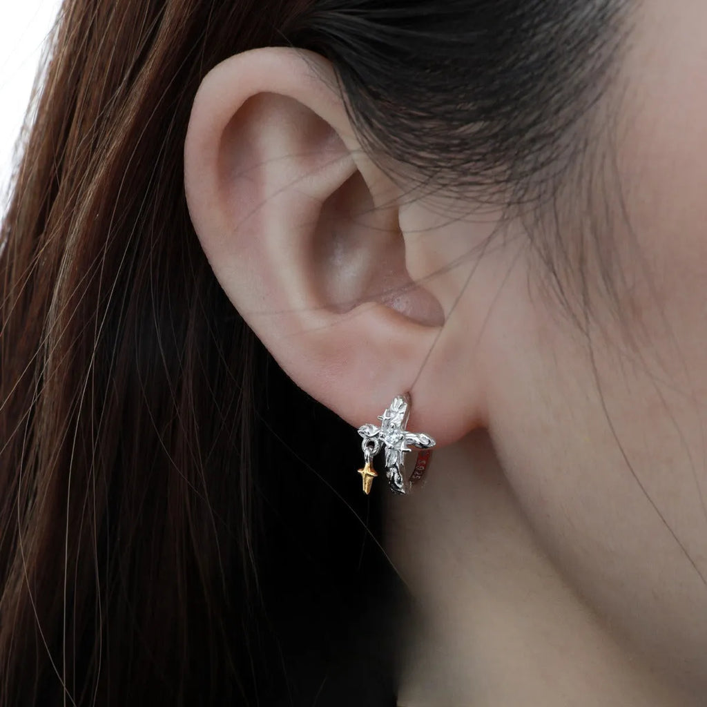 Geometric cross earrings in 925 silver with white gold colour electroplating finish