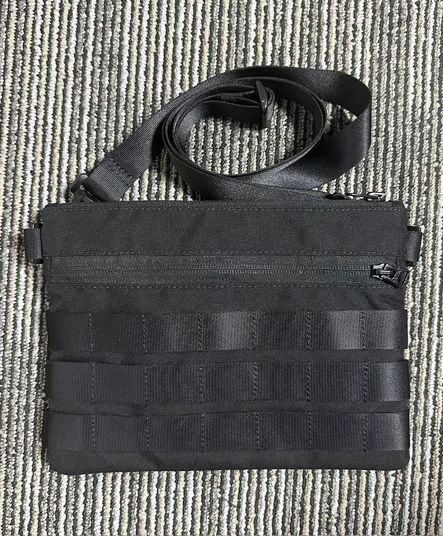 Black Oxford cloth outdoor pouch measuring 18cm long with wear-resistant texture for military and hiking gear