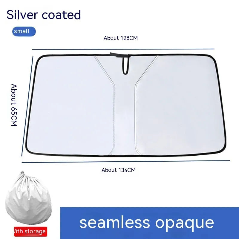Double ring front car sunshade with titanium silver coating on NC fabric.