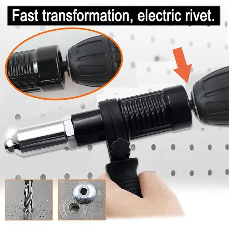 Alloy steel rivet gun adapter kit for electric drills with four rivet heads