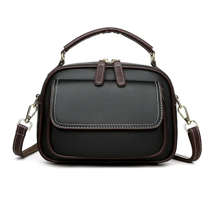 Women's cross-body shoulder bag in PU leather with horizontal square design and double straps