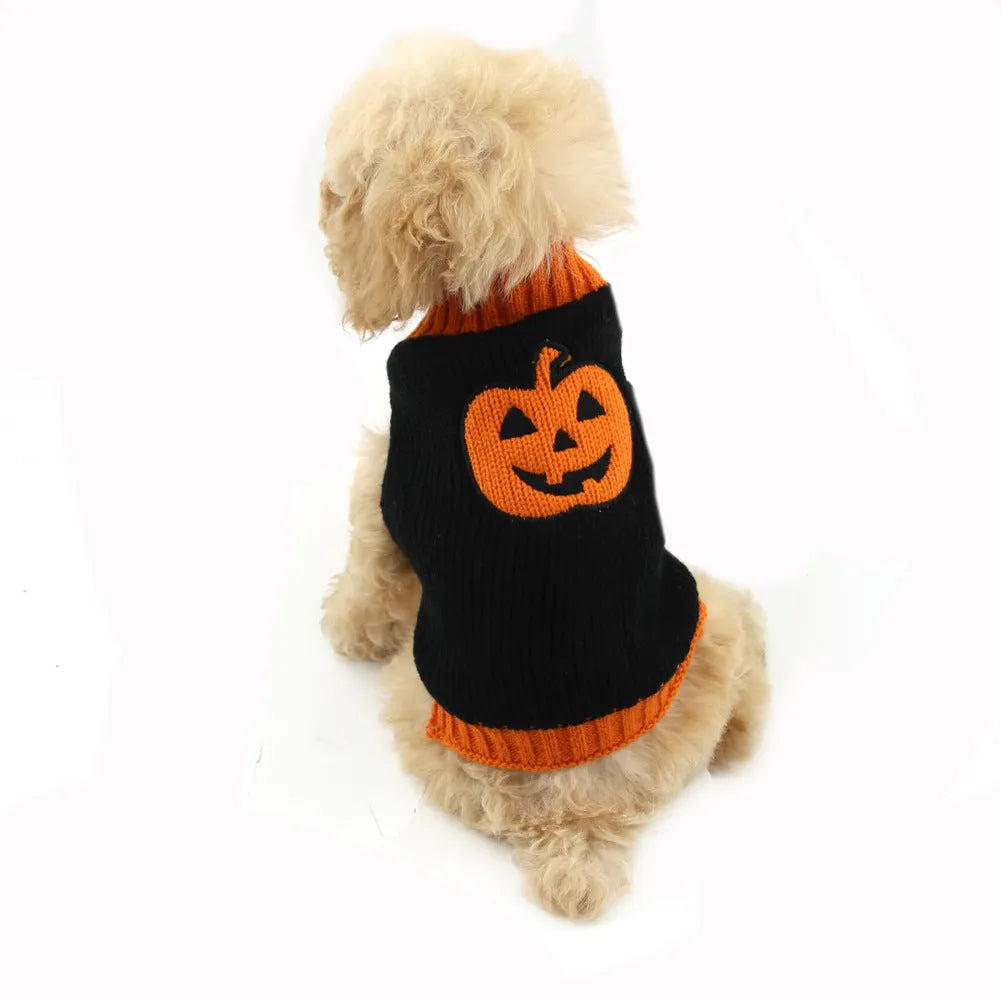 Pet Halloween dog knitted pumpkin sweater acrylic pullover orange black pumpkin colour