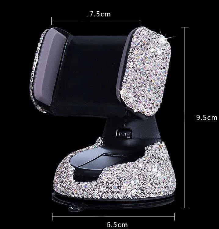 Car phone holder with diamond decoration mounted on air vent, compatible with smartphones 4.0-6.2 inches