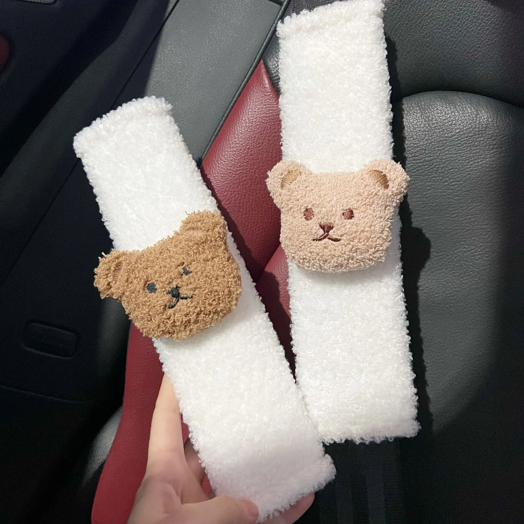 Cartoon bear shoulder seat belt protective cover in plush material