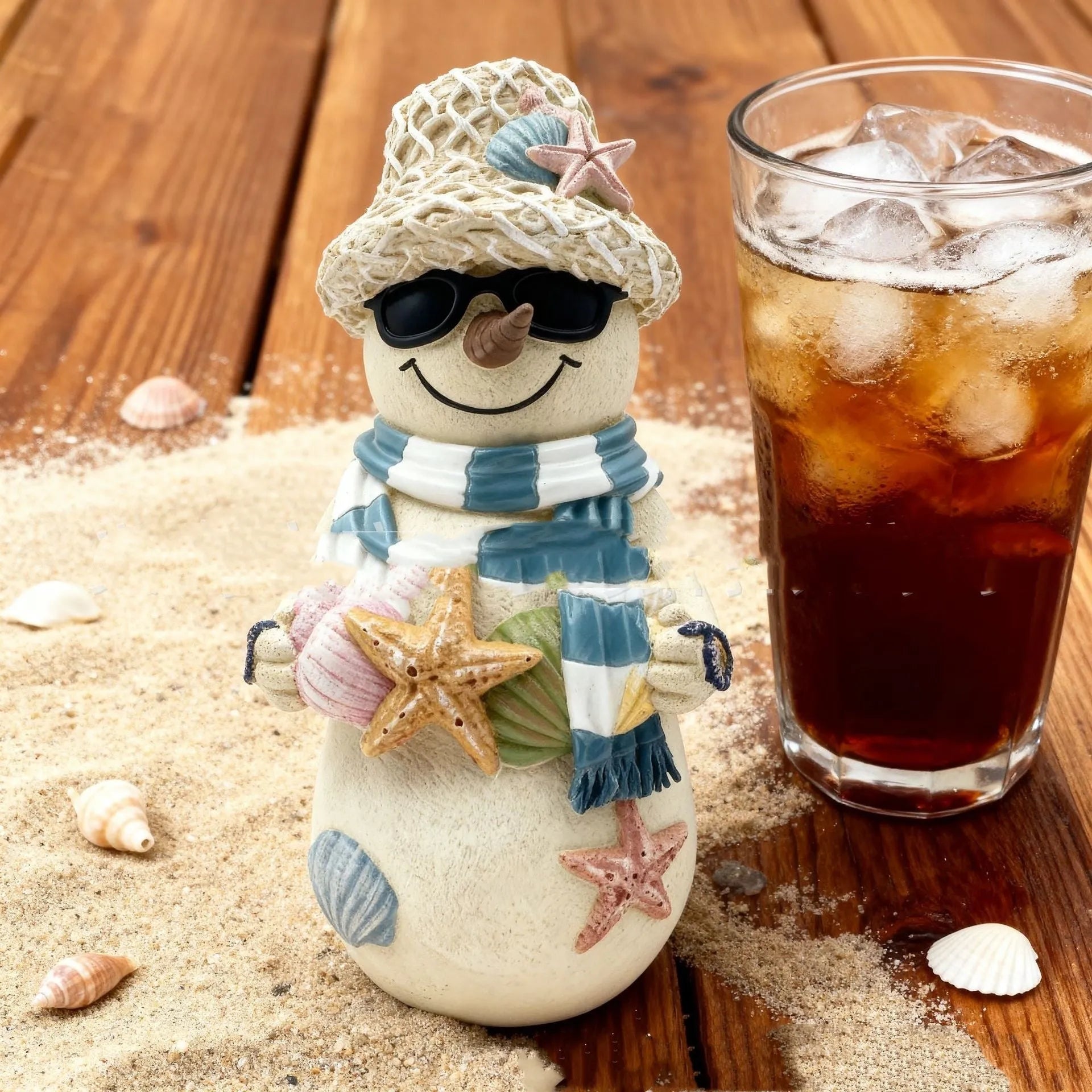 Resin beach snowman decoration in Hailang Beach style, 18x6x7cm, on a tabletop