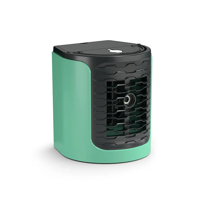 White USB desktop air conditioning fan with 150ml water tank, compact size 16 x 15.5 x 17.3 cm
