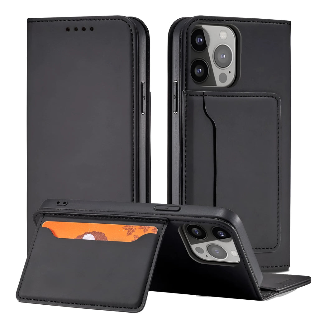 Card phone holster holder protective cover in solid colour with card slot flipped open showing phone