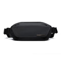 Black Oxford cloth men's messenger bag with single shoulder strap and sewing thread details