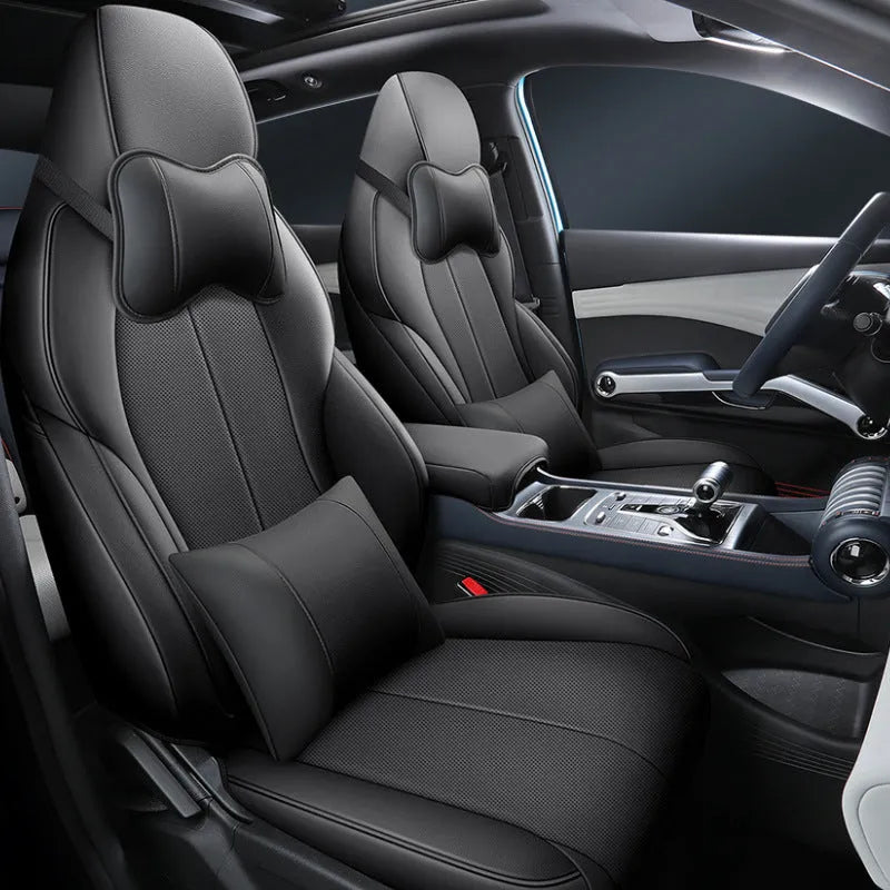 Yuan PLUS car seat cushion cover showing 70x55x18cm dimensions in available colour options
