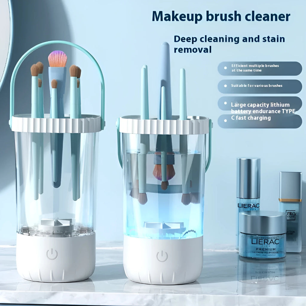 White rechargeable electric makeup brush cleaning device with USB charging cable