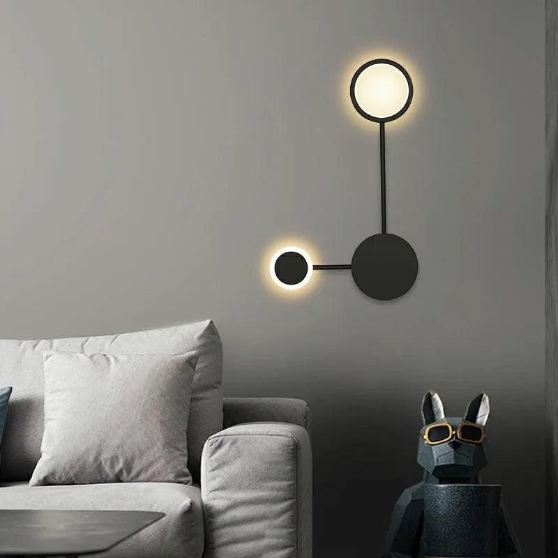 Designer wall lamp for bedroom, 96.5cm wide, iron and acrylic, 6 heads, black finish