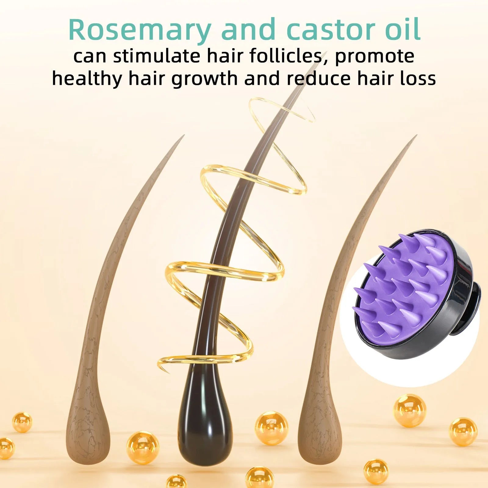 118ml bright yellow hair treatment oil bottle with massage brush attachment for stronger hair care