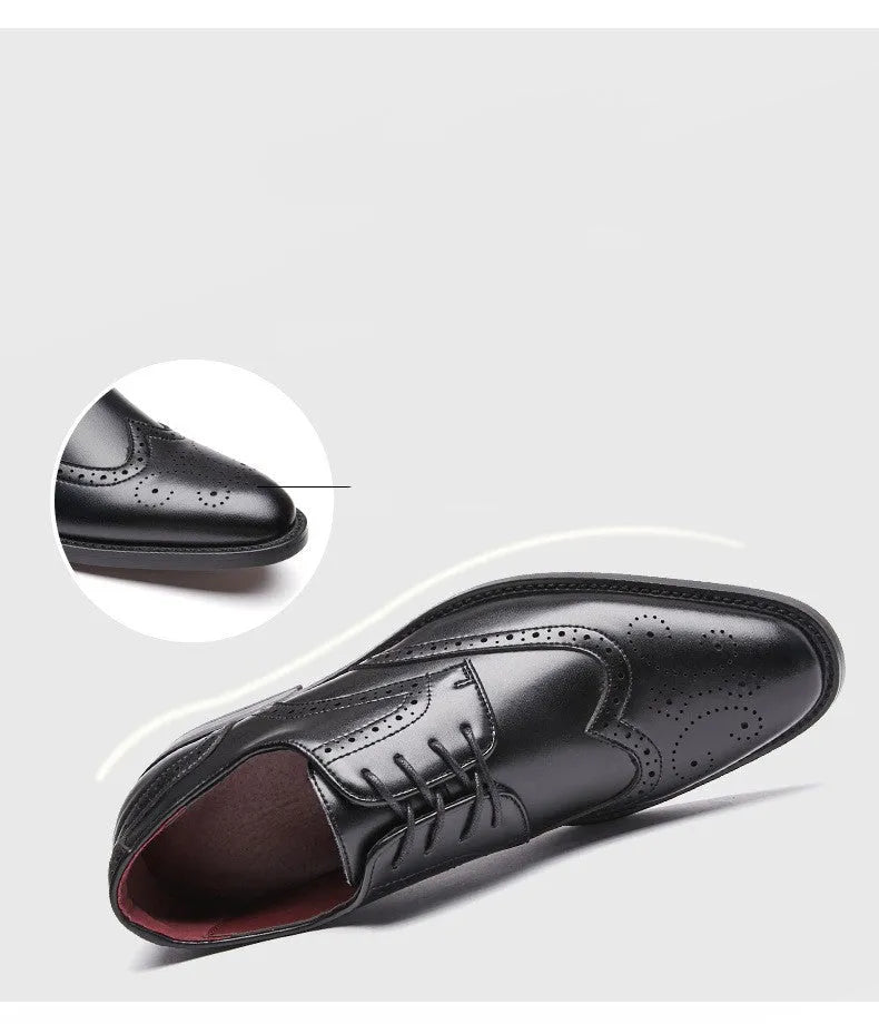Genuine leather lace up block carved shoe in dark brown with composite sole