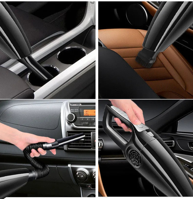 Black and orange Hypa handheld car vacuum cleaner with cigarette lighter plug.