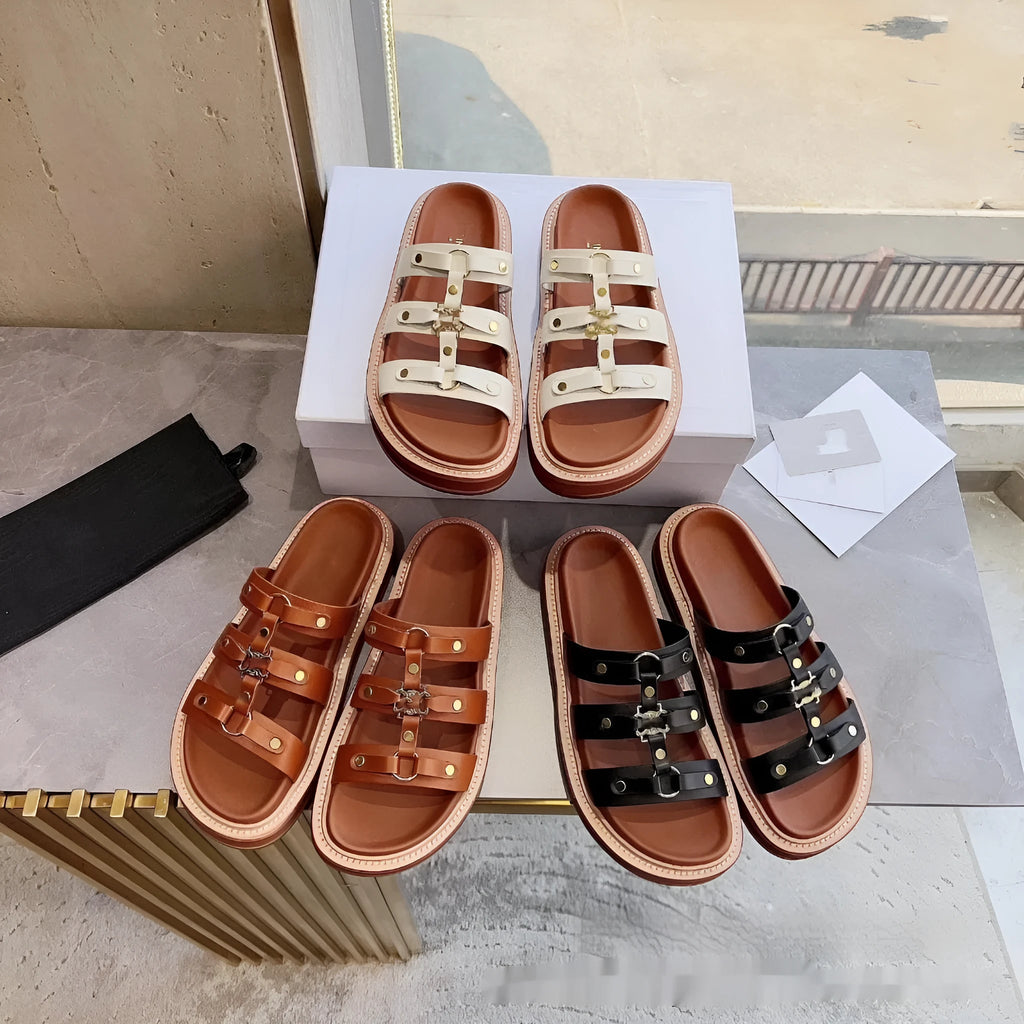 Women's white Roman sandal slippers made from sheepskin leather with patent leather finish