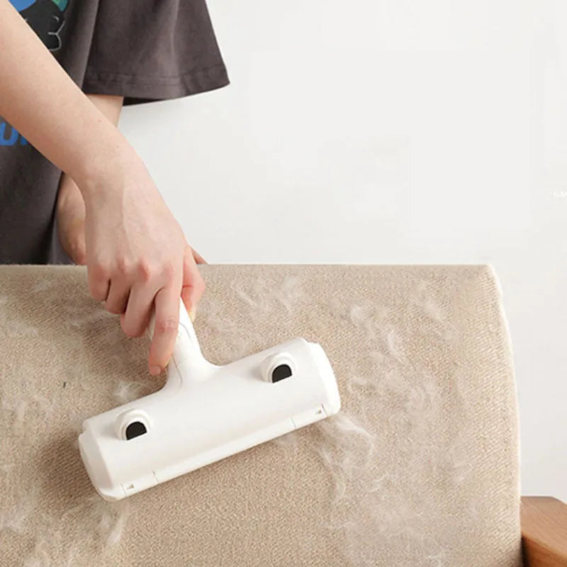 White reusable pet hair remover roller for dog and cat hair on fabric furniture and carpet
