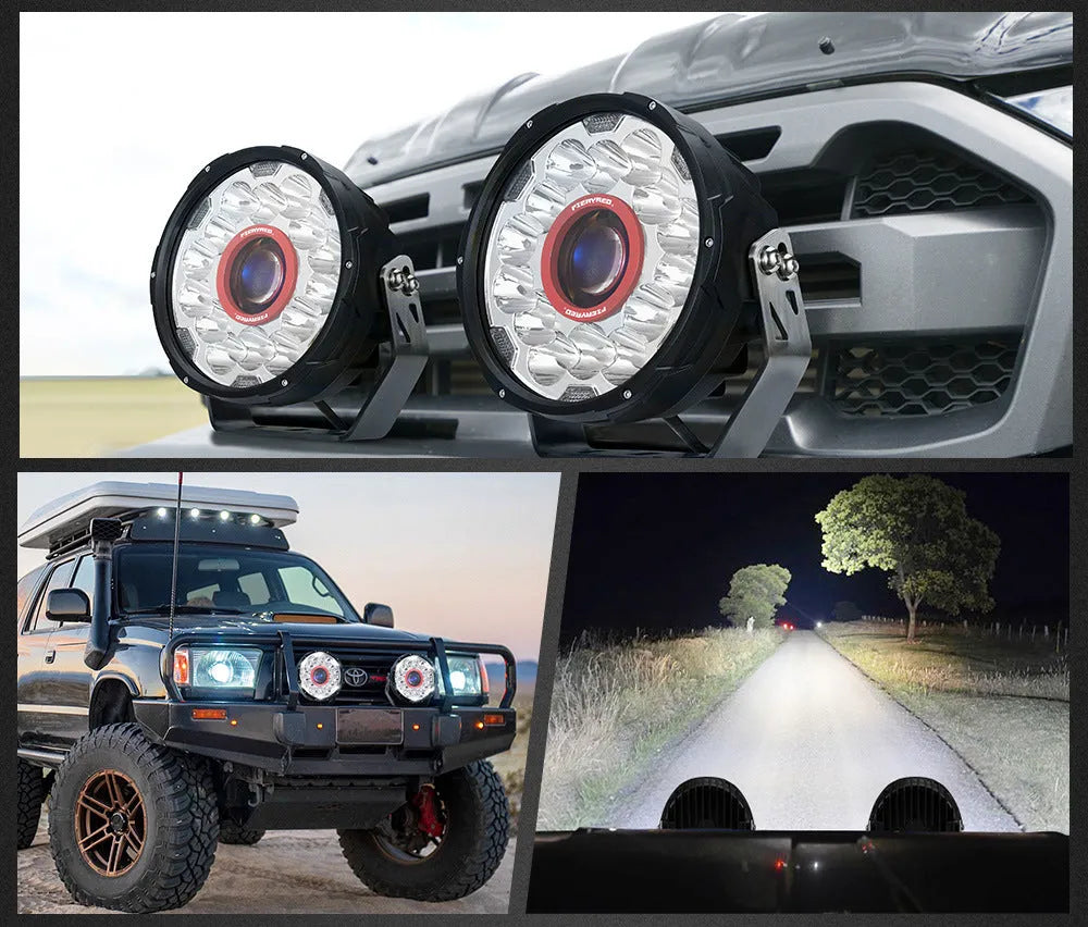 Red 7-inch waterproof LED car lights for off-road vehicle lighting upgrades