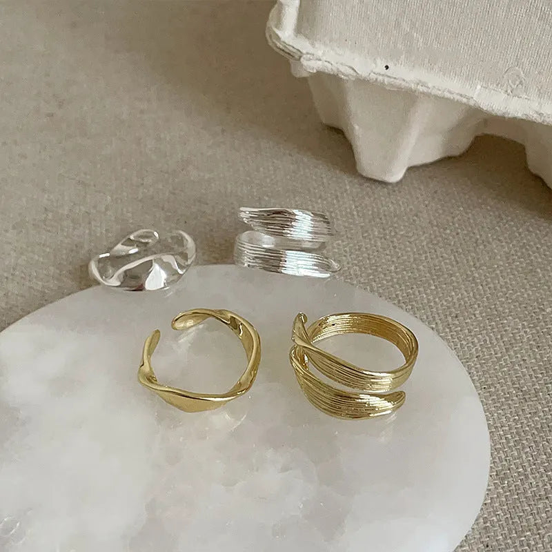 Irregular metal open ring for women gold and silver electroplated copper geometric shape
