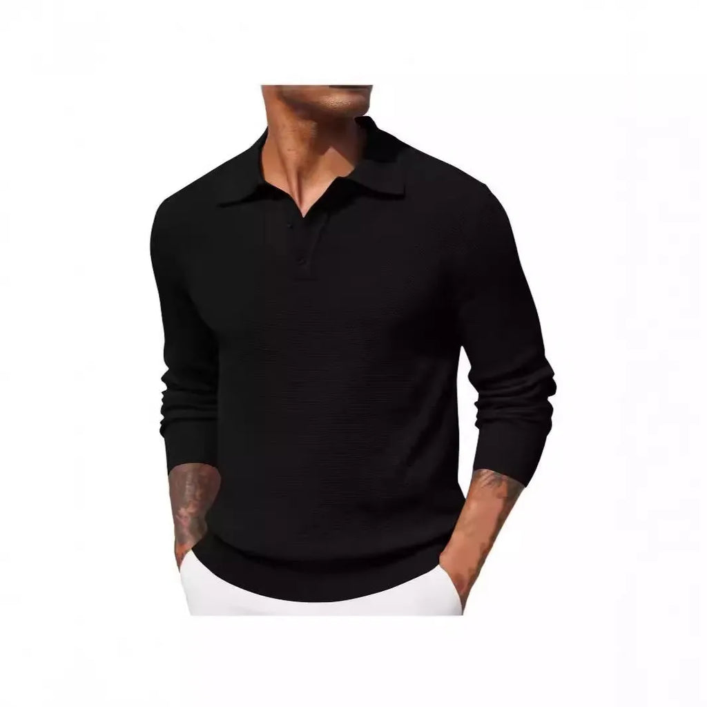 Men's long-sleeved solid colour casual polyester top in six colours, sizes S to XXXL