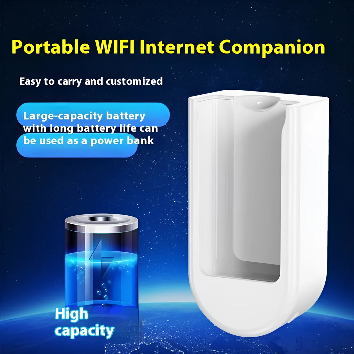 Mobile portable Wi-Fi charging bin with high endurance battery in compact plastic shell, A52 White, 105x55x39mm