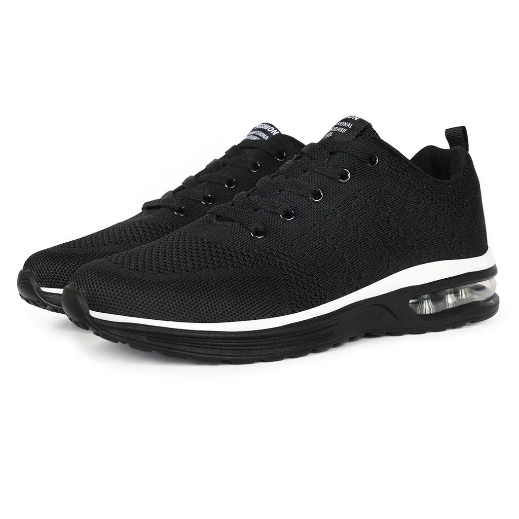 Casual Flyknit running shoes in a colour option, showing mesh upper and round toe design.