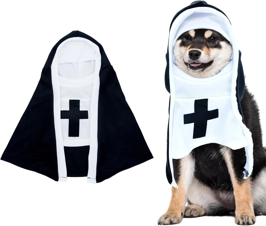 Black and white nun costume for small to medium dogs with pullover design