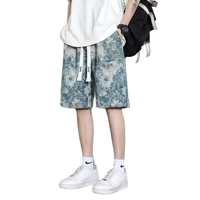 Men's polyester summer shorts in fifth pants length showing bear pattern colour option