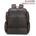 Dark brown retro leather backpack for a 17-inch laptop with double shoulder straps.