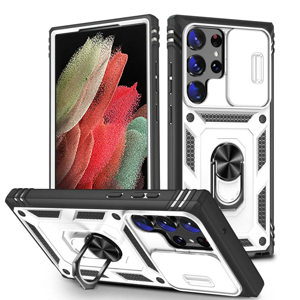 S24 Ultra phone case with sliding window bracket, PC drop-resistant cover, multiple colours