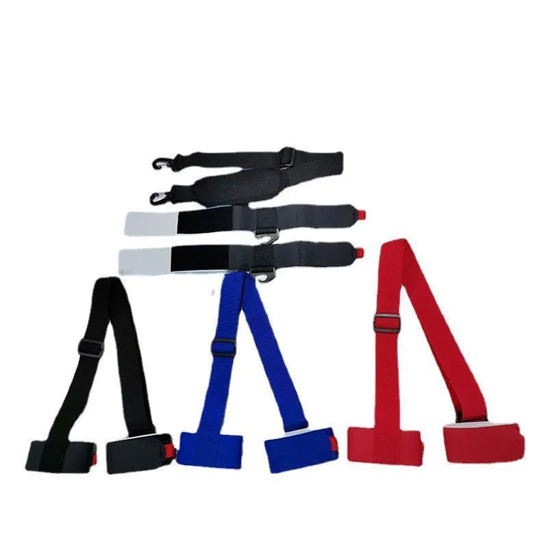 Adjustable skiing bandage with shoulder strap and hook and loop closures for ski carrying