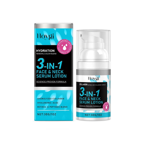 30g bottle of 3-in-1 Face Neck Serum Lotion with collagen, retinol, and hyaluronic acid