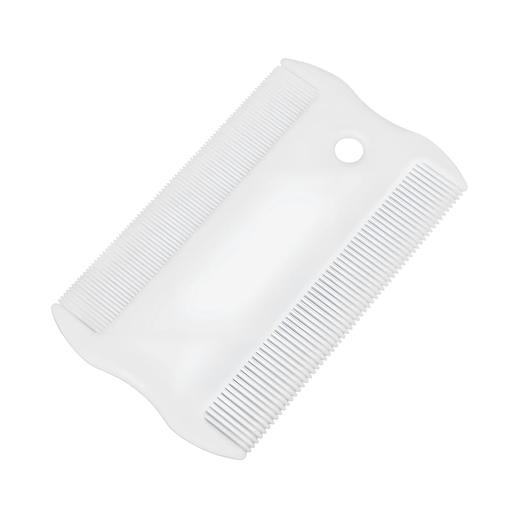 Double-sided plastic pet flea comb showing dense tooth row and grate mouth design for dog and cat grooming