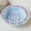Ceramic cat bowl with acrylic lace detail and anti-tumble neck in pink and blue colour options