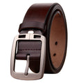 Genuine leather retro men's belt with alloy pin buckle, available in black, coffee, and yellow brown