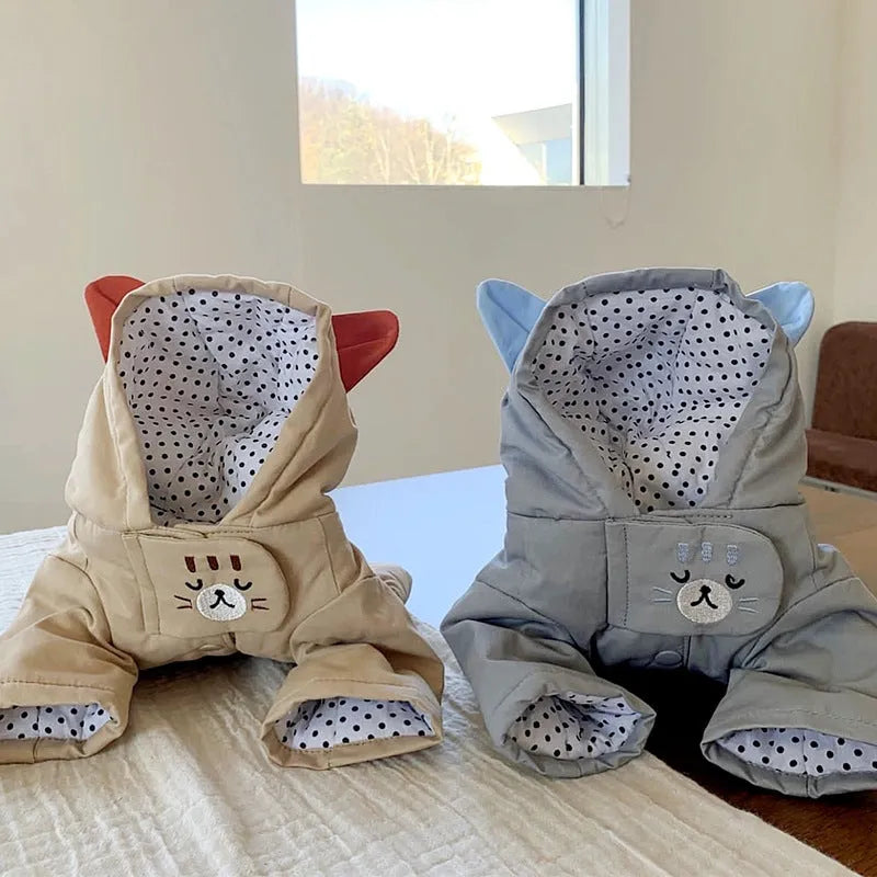 Pet coat for small puppies and cats in beige, Cloud Blue, or brown, sizes XS to XL