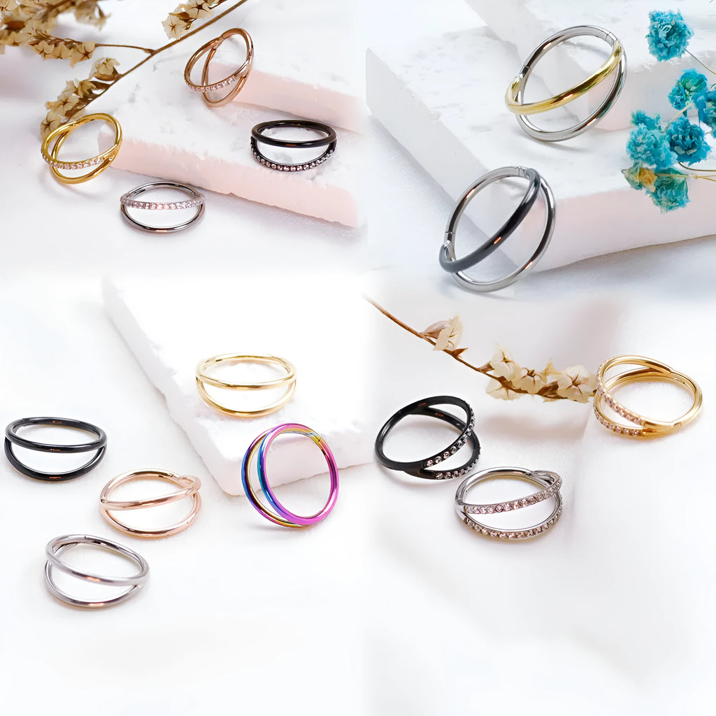 Titanium alloy fork nose ring in multiple colour options with diamond treatment