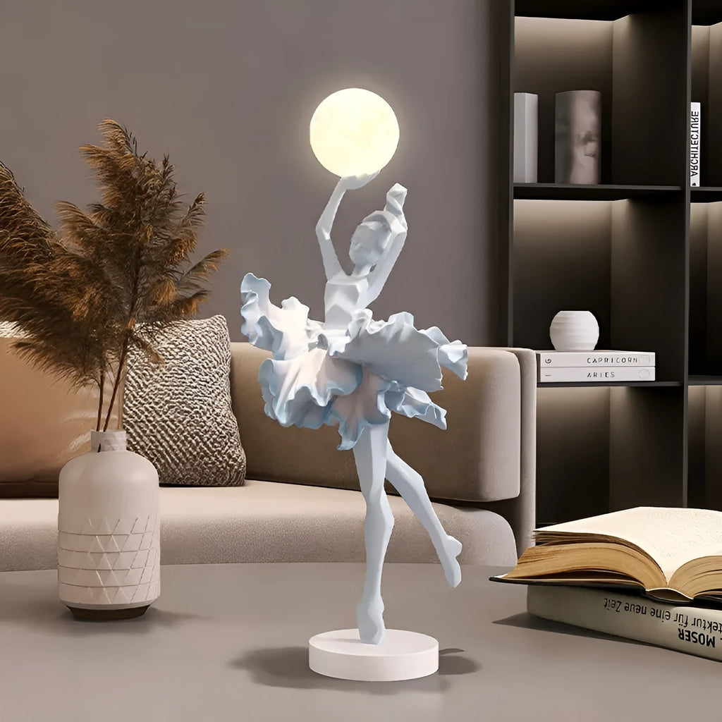 Art Girl modern resin night lamp ornament with USB charging in black gold, white, pink, or light blue colour