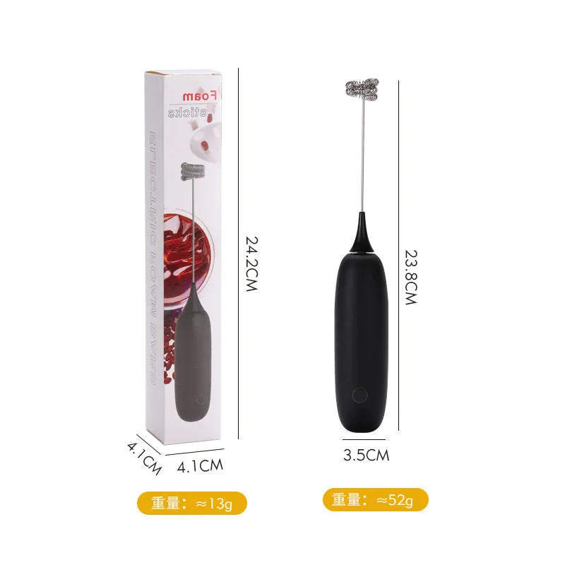 Hand-held electric milk frother blender in black colour with modern simplicity design