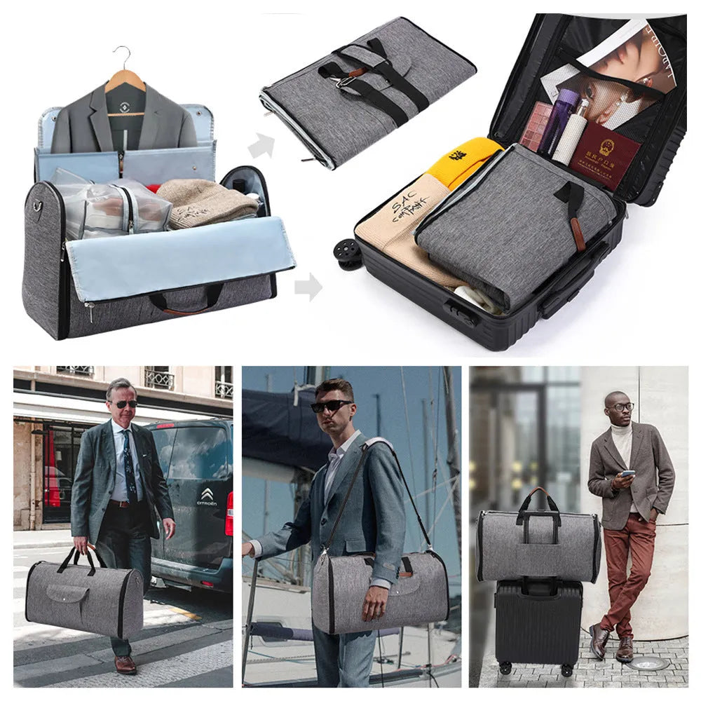 Folding Oxford cloth duffel bag in dark blue with 36-55L capacity for travel and gym use