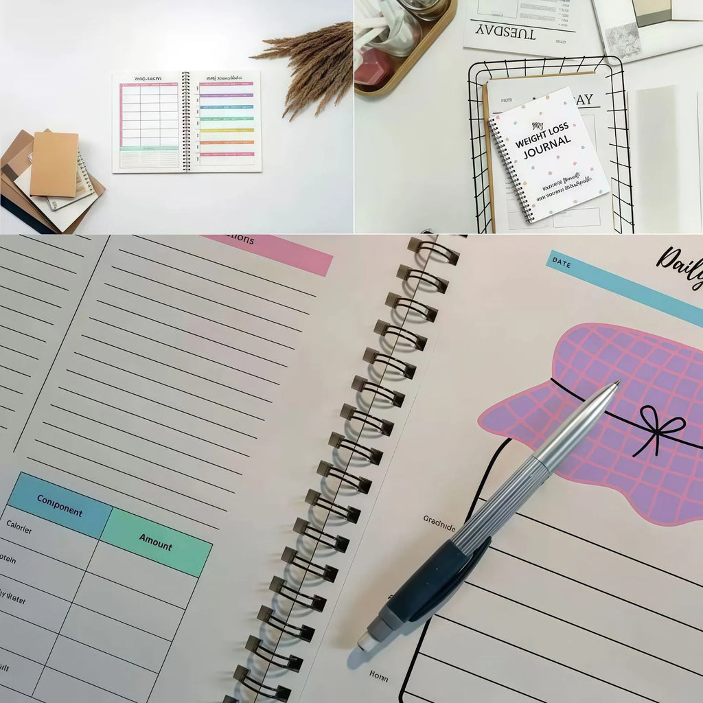 Weight loss diary plan notebook with spiral binding and paper cover