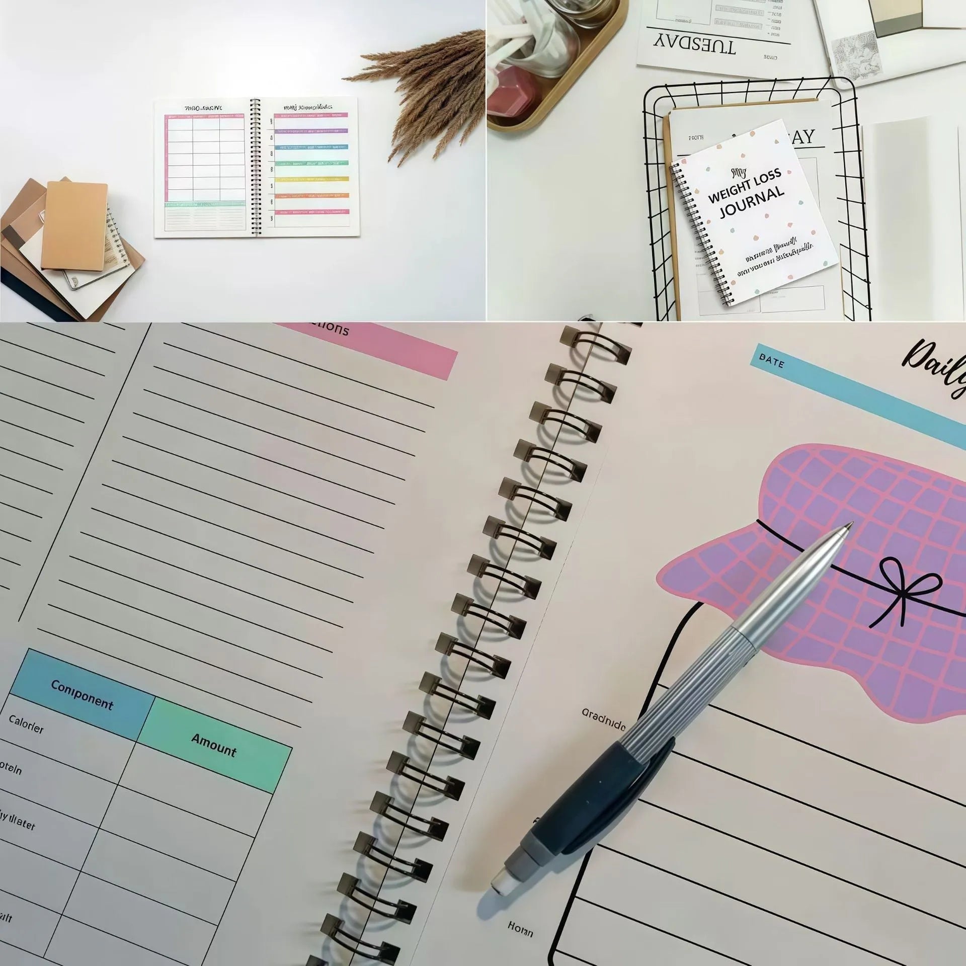 Weight loss diary plan notebook with spiral binding and paper cover