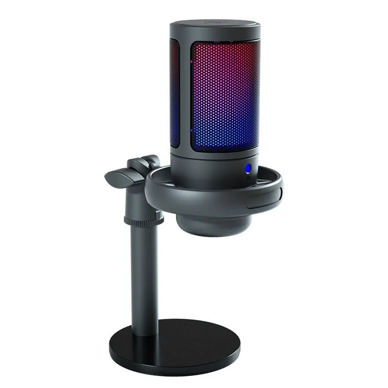 RGB condenser microphone for live broadcasting in black, white, or pink colours with 150cm USB cable