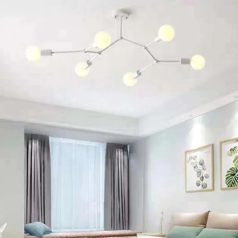 Nordic style iron ceiling lamp with three heads in black finish for living room